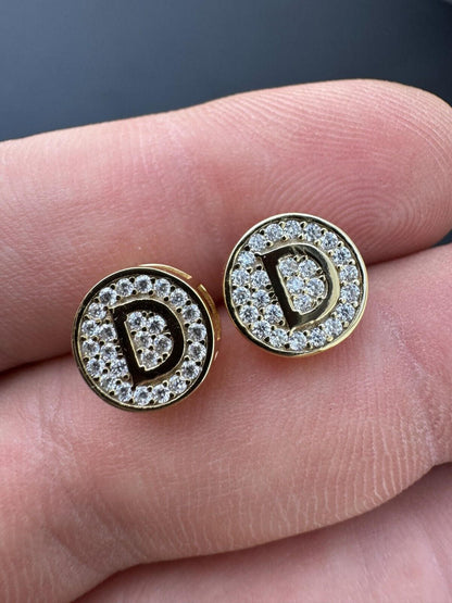 HarlemBling Real Moissanite Stud Earrings 925 Silver Iced Hip Hop Letter Initial Letter A-Z