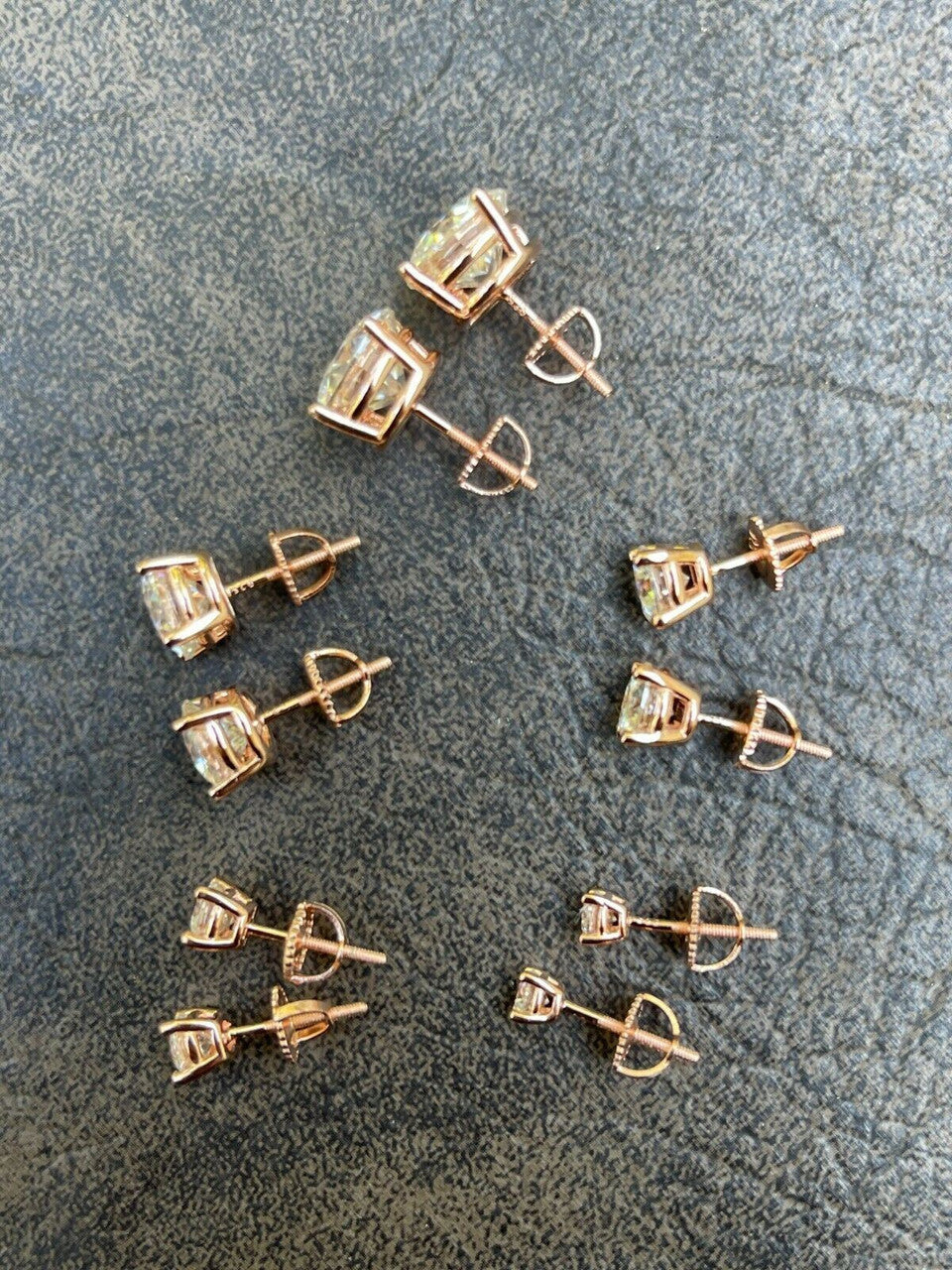 HarlemBling Real Moissanite Stud Earrings Diamond Tester Size 0.4-8ct 14k Rose Gold Vermeil