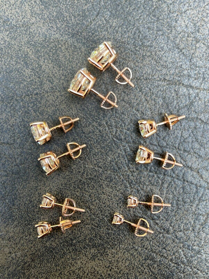 HarlemBling Real Moissanite Stud Earrings Diamond Tester Size 0.4-8ct 14k Rose Gold Vermeil