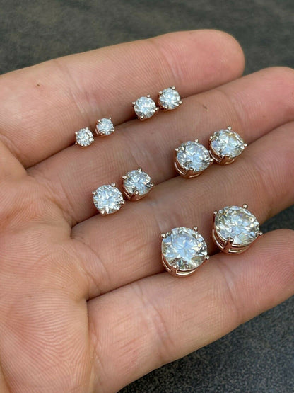 HarlemBling Real Moissanite Stud Earrings Diamond Tester Size 0.4-8ct 14k Rose Gold Vermeil