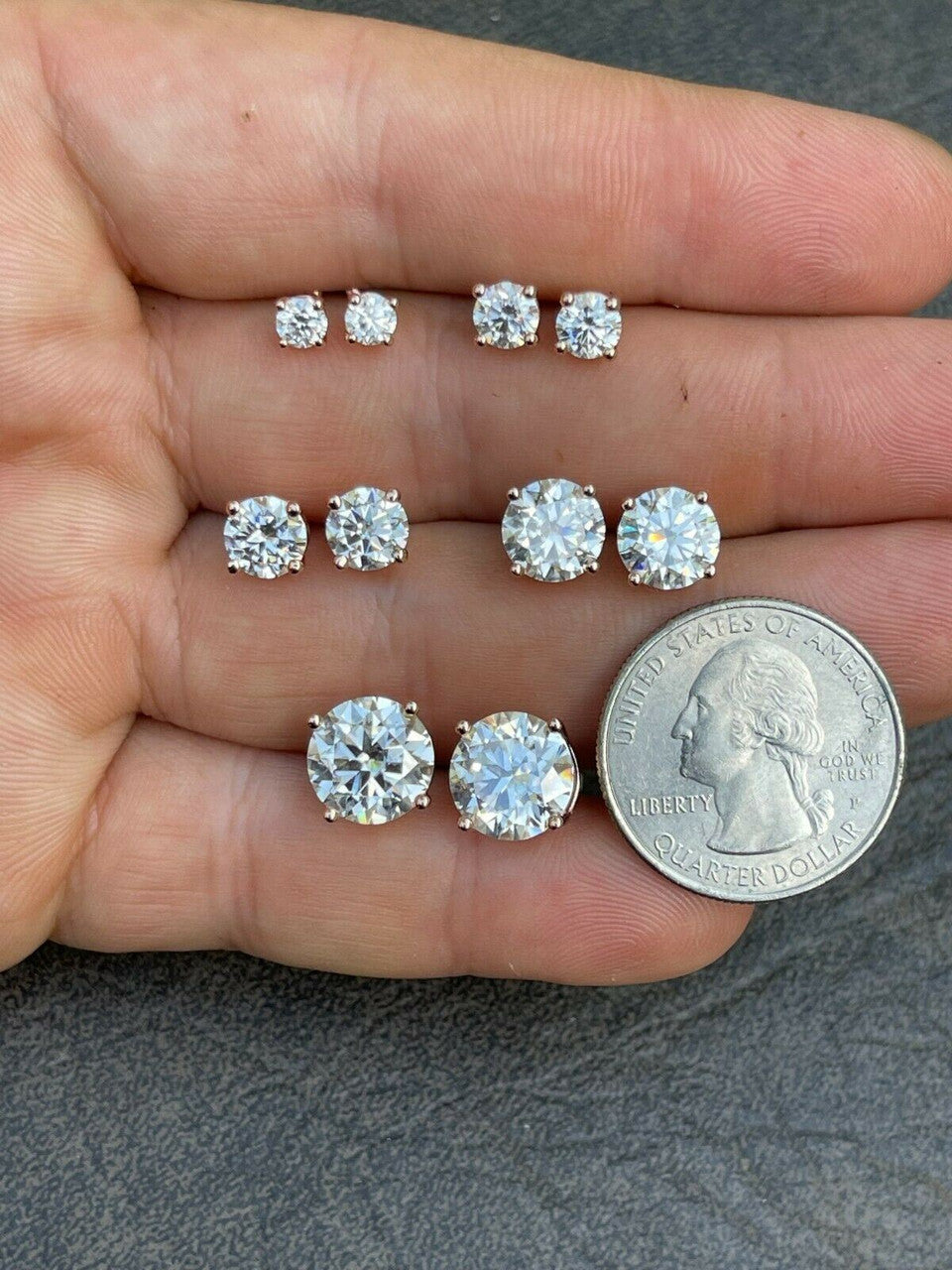 HarlemBling Real Moissanite Stud Earrings Diamond Tester Size 0.4-8ct 14k Rose Gold Vermeil