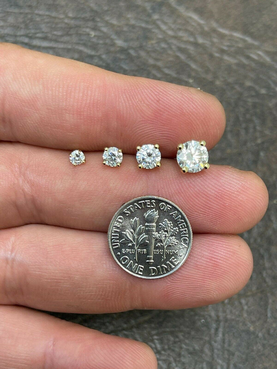 HarlemBling Real Moissanite Stud Earrings Pass Diamond Tester Size 0.2-2ct 14k Gold Vermeil
