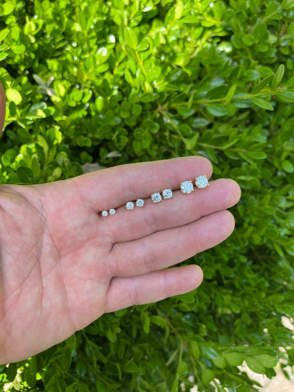 HarlemBling Real Moissanite Stud Earrings Pass Diamond Tester Size 0.2-2ct 14k Gold Vermeil