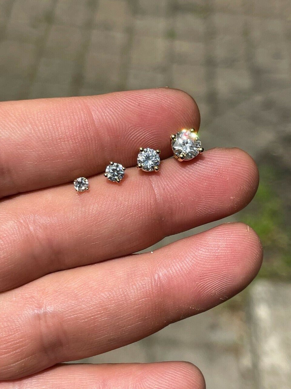 HarlemBling Real Moissanite Stud Earrings Pass Diamond Tester Size 0.2-2ct 14k Gold Vermeil