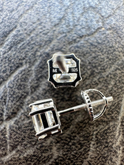 HarlemBling Real Moissanite Stud Earrings Square Asscher Cut 925 Silver Screwbacks 4mm-8mm