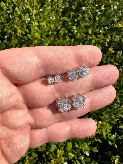 HarlemBling Real Moissanite Stud Earrings Square Asscher Cut 925 Silver Screwbacks 4mm-8mm