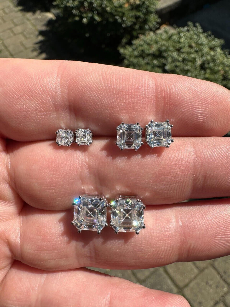 HarlemBling Real Moissanite Stud Earrings Square Asscher Cut 925 Silver Screwbacks 4mm-8mm