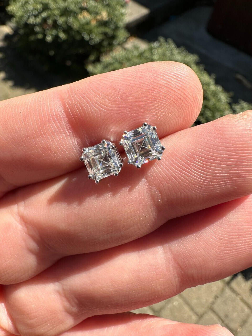 HarlemBling Real Moissanite Stud Earrings Square Asscher Cut 925 Silver Screwbacks 4mm-8mm