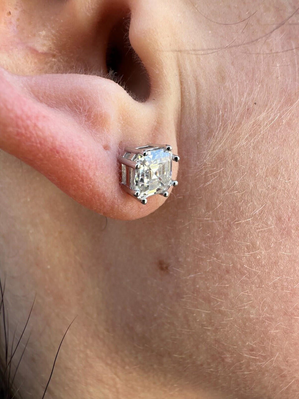 HarlemBling Real Moissanite Stud Earrings Square Asscher Cut 925 Silver Screwbacks 4mm-8mm