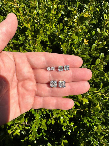 HarlemBling Real Moissanite Stud Earrings Square Asscher Cut 925 Silver Screwbacks 4mm-8mm