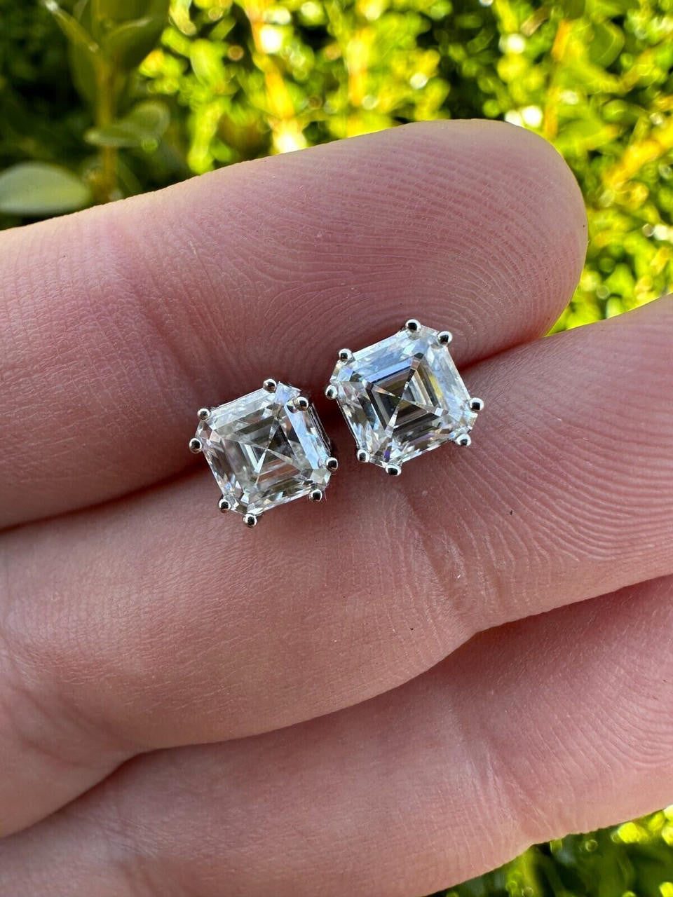 HarlemBling Real Moissanite Stud Earrings Square Asscher Cut 925 Silver Screwbacks 4mm-8mm