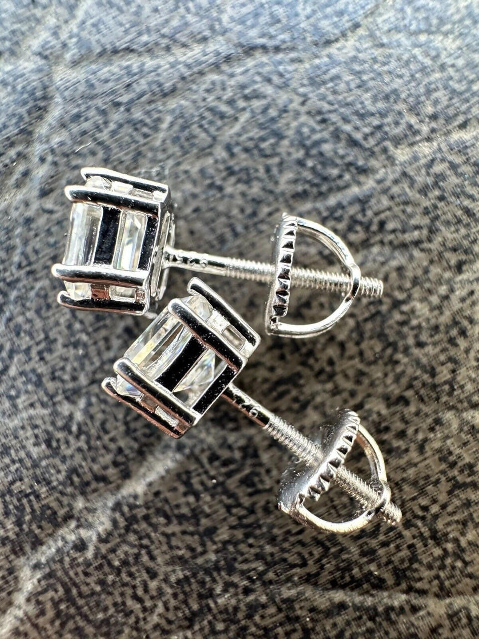 HarlemBling Real Moissanite Stud Earrings Square Asscher Cut 925 Silver Screwbacks 4mm-8mm