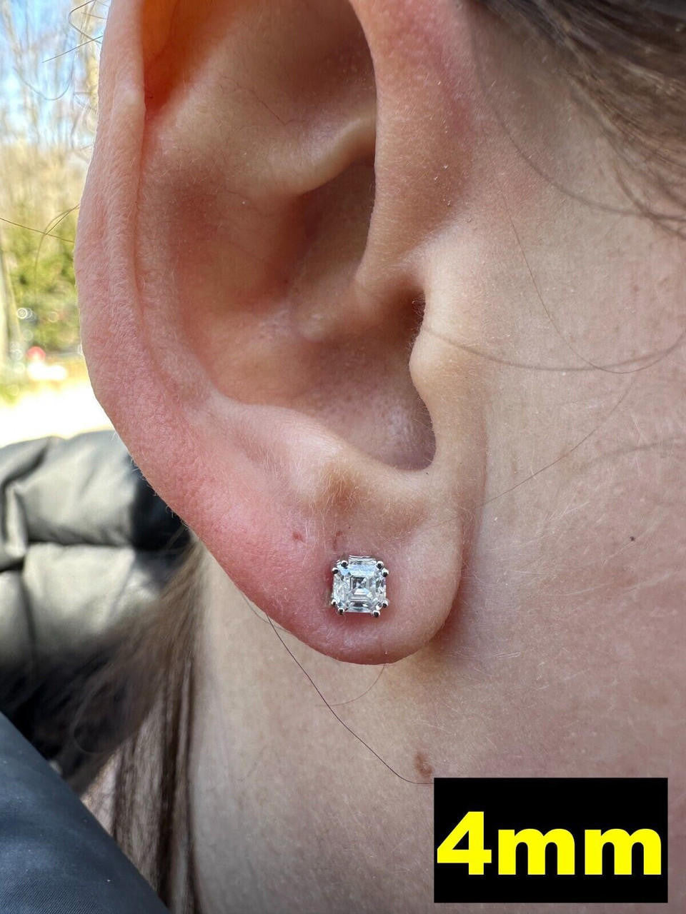 HarlemBling Real Moissanite Stud Earrings Square Asscher Cut 925 Silver Screwbacks 4mm-8mm