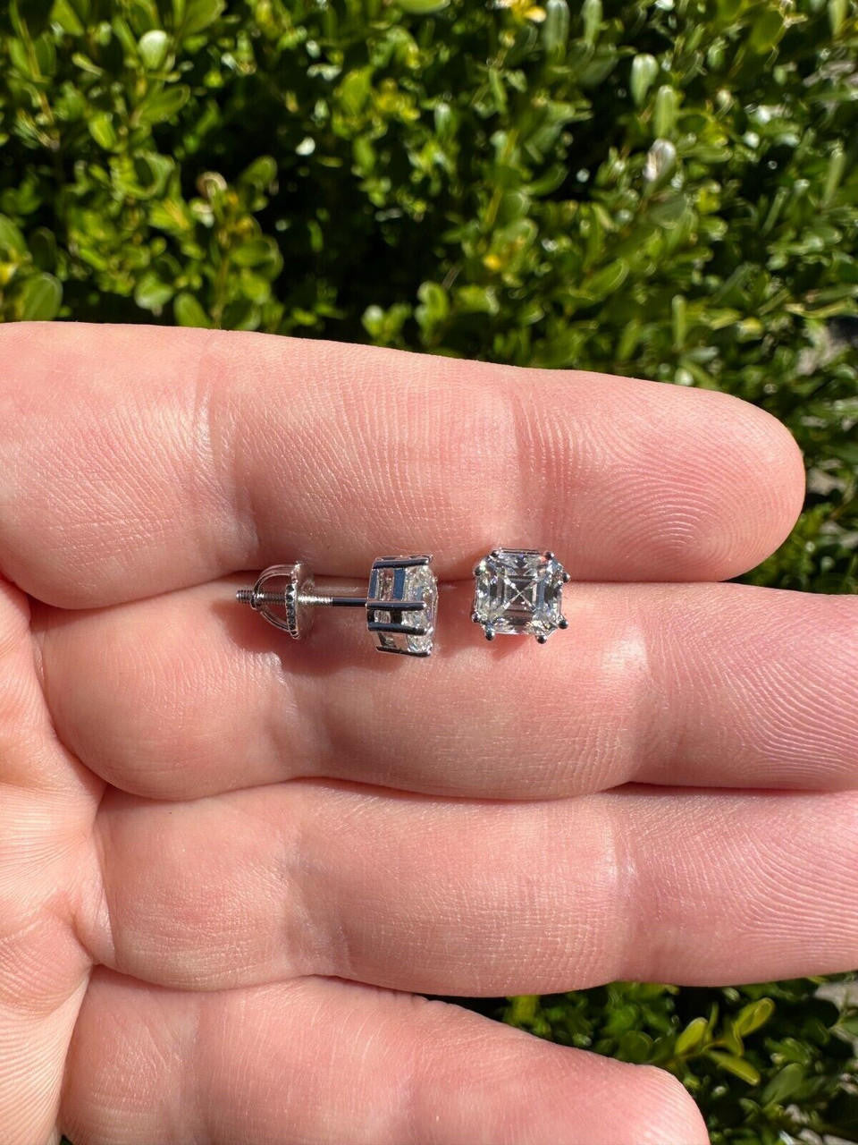 HarlemBling Real Moissanite Stud Earrings Square Asscher Cut 925 Silver Screwbacks 4mm-8mm