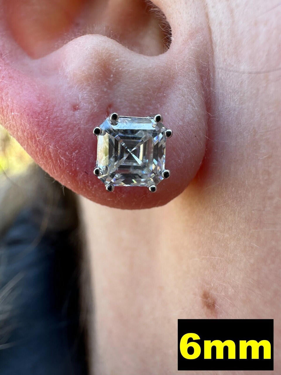 HarlemBling Real Moissanite Stud Earrings Square Asscher Cut 925 Silver Screwbacks 4mm-8mm