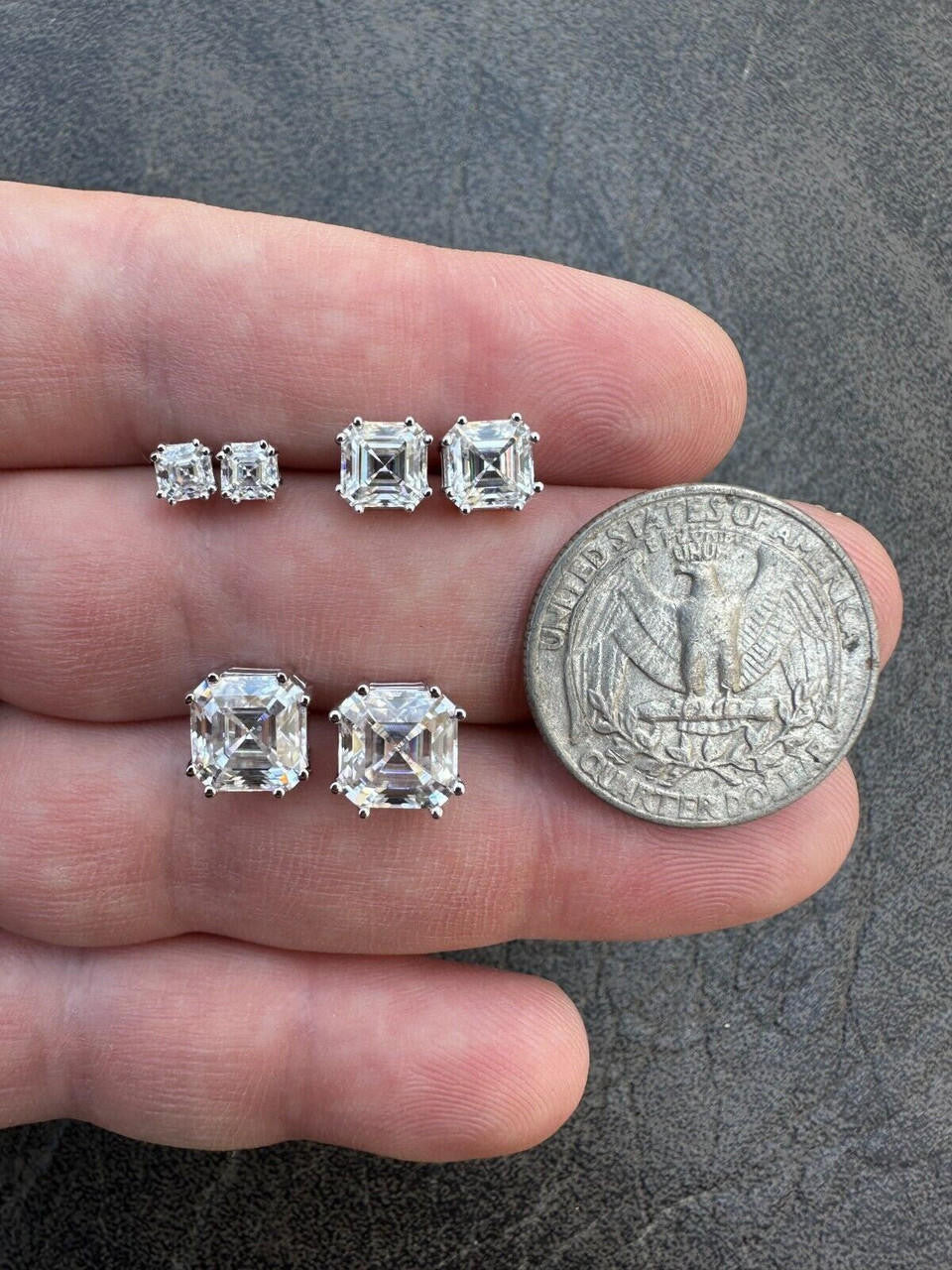 HarlemBling Real Moissanite Stud Earrings Square Asscher Cut 925 Silver Screwbacks 4mm-8mm