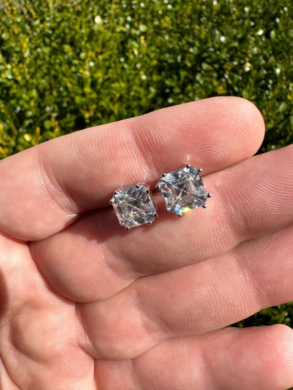 HarlemBling Real Moissanite Stud Earrings Square Asscher Cut 925 Silver Screwbacks 4mm-8mm