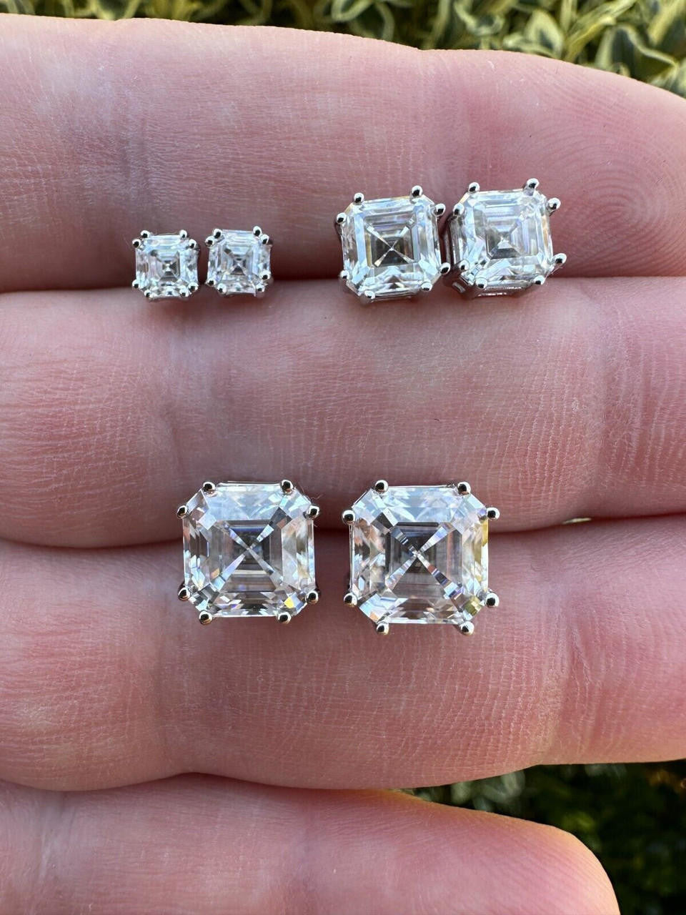 HarlemBling Real Moissanite Stud Earrings Square Asscher Cut 925 Silver Screwbacks 4mm-8mm