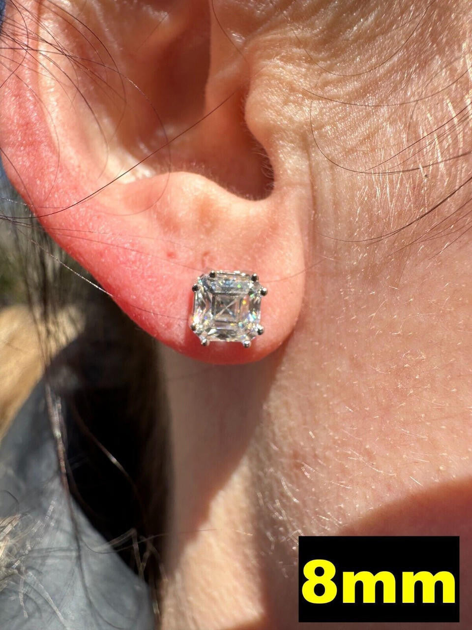 HarlemBling Real Moissanite Stud Earrings Square Asscher Cut 925 Silver Screwbacks 4mm-8mm