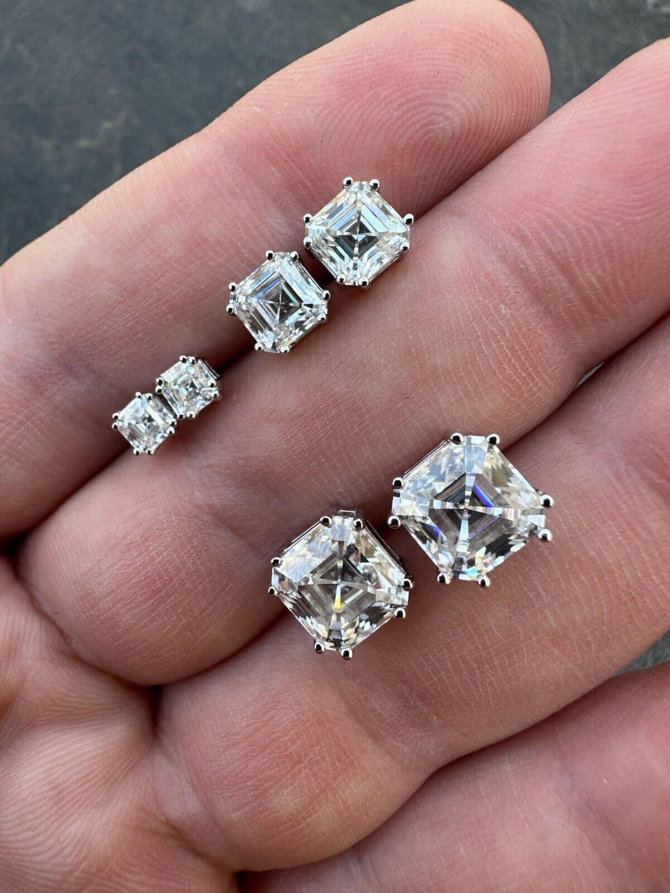 HarlemBling Real Moissanite Stud Earrings Square Asscher Cut 925 Silver Screwbacks 4mm-8mm