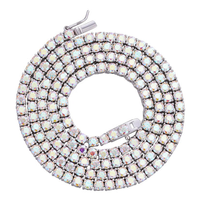 HarlemBling Real Opal Rainbow MOISSANITE 3mm Tennis Chain 925 Silver Iced Necklace Pass Test