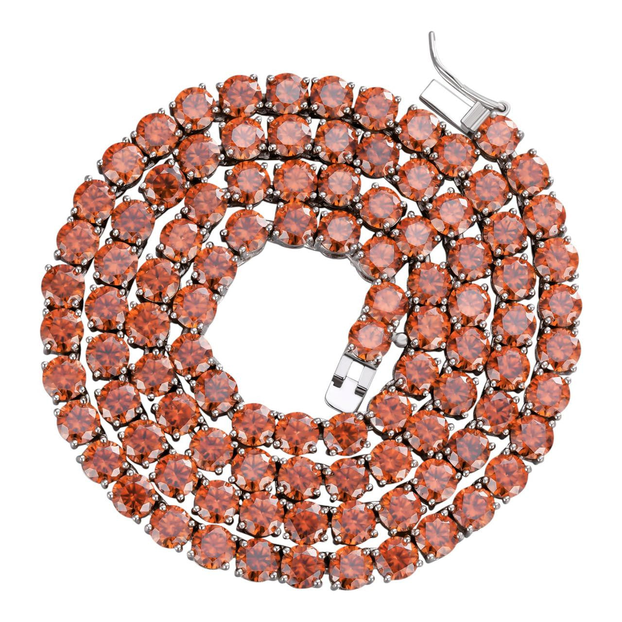HarlemBling Real Orange MOISSANITE 5mm Tennis Chain 925 Silver Iced Necklace Pass Tester