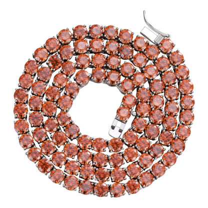 HarlemBling Real Orange MOISSANITE 5mm Tennis Chain 925 Silver Iced Necklace Pass Tester