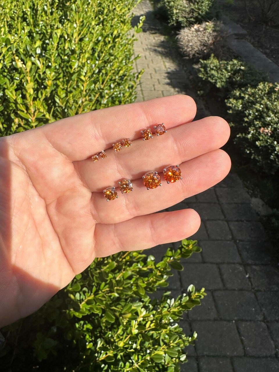 HarlemBling Real Orange Moissanite Screwback Stud Earrings 925 Silver 3-8mm Iced Pass Tester