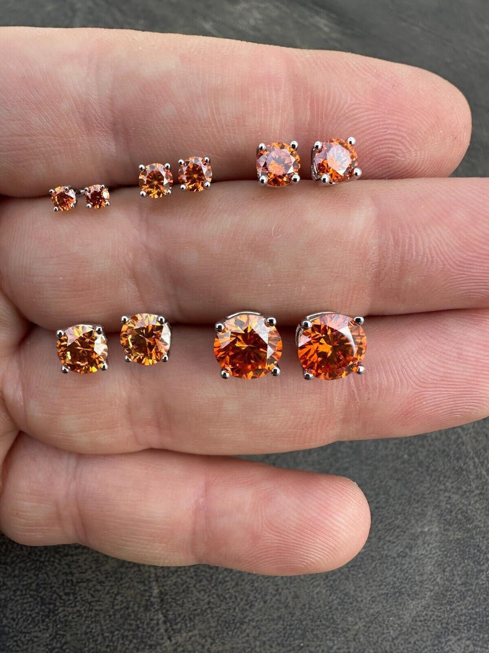 HarlemBling Real Orange Moissanite Screwback Stud Earrings 925 Silver 3-8mm Iced Pass Tester