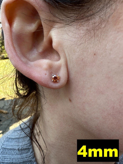 HarlemBling Real Orange Moissanite Screwback Stud Earrings 925 Silver 3-8mm Iced Pass Tester