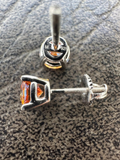 HarlemBling Real Orange Moissanite Screwback Stud Earrings 925 Silver 3-8mm Iced Pass Tester