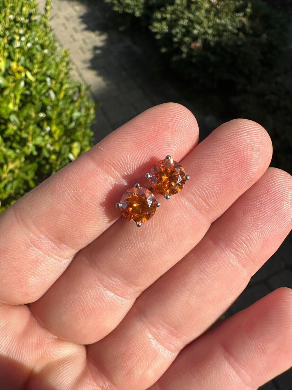 HarlemBling Real Orange Moissanite Screwback Stud Earrings 925 Silver 3-8mm Iced Pass Tester