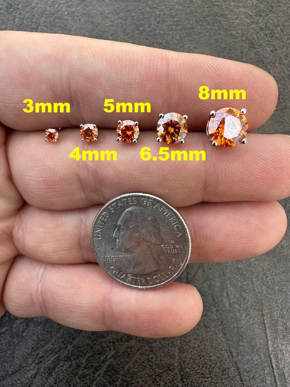 HarlemBling Real Orange Moissanite Screwback Stud Earrings 925 Silver 3-8mm Iced Pass Tester