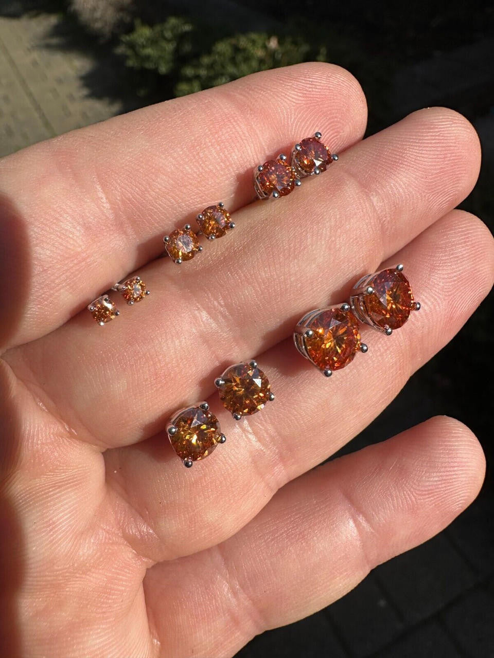 HarlemBling Real Orange Moissanite Screwback Stud Earrings 925 Silver 3-8mm Iced Pass Tester