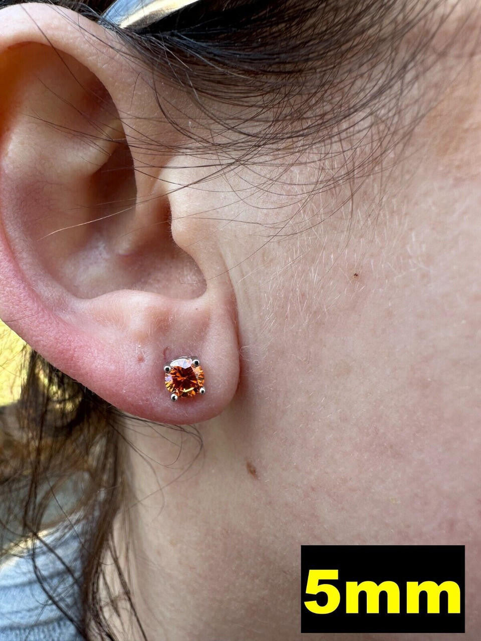 HarlemBling Real Orange Moissanite Screwback Stud Earrings 925 Silver 3-8mm Iced Pass Tester