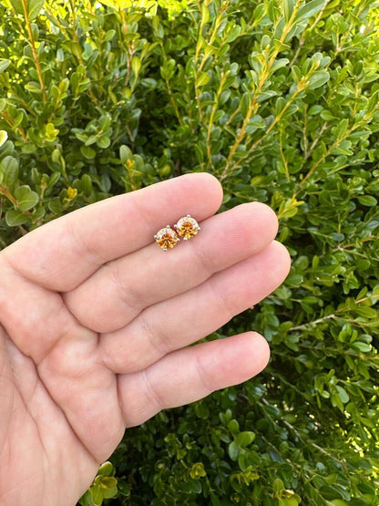 HarlemBling Real Orange Moissanite Screwback Stud Earrings 925 Silver 3-8mm Iced Pass Tester