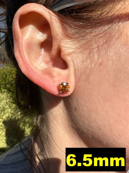 HarlemBling Real Orange Moissanite Screwback Stud Earrings 925 Silver 3-8mm Iced Pass Tester