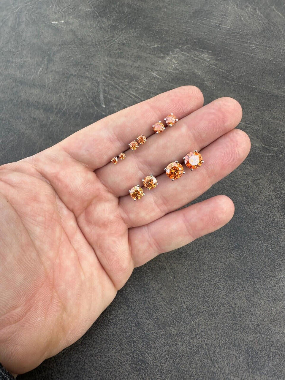 HarlemBling Real Orange Moissanite Screwback Stud Earrings 925 Silver 3-8mm Iced Pass Tester