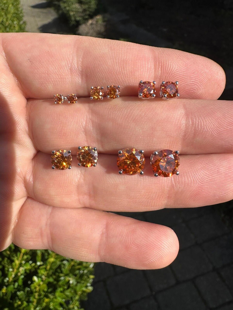 HarlemBling Real Orange Moissanite Screwback Stud Earrings 925 Silver 3-8mm Iced Pass Tester