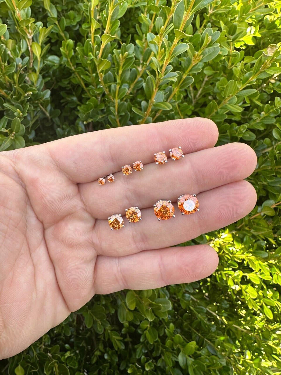 HarlemBling Real Orange Moissanite Screwback Stud Earrings 925 Silver 3-8mm Iced Pass Tester