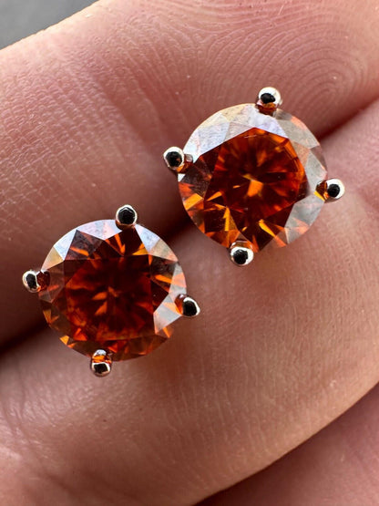 HarlemBling Real Orange Moissanite Screwback Stud Earrings 925 Silver 3-8mm Iced Pass Tester