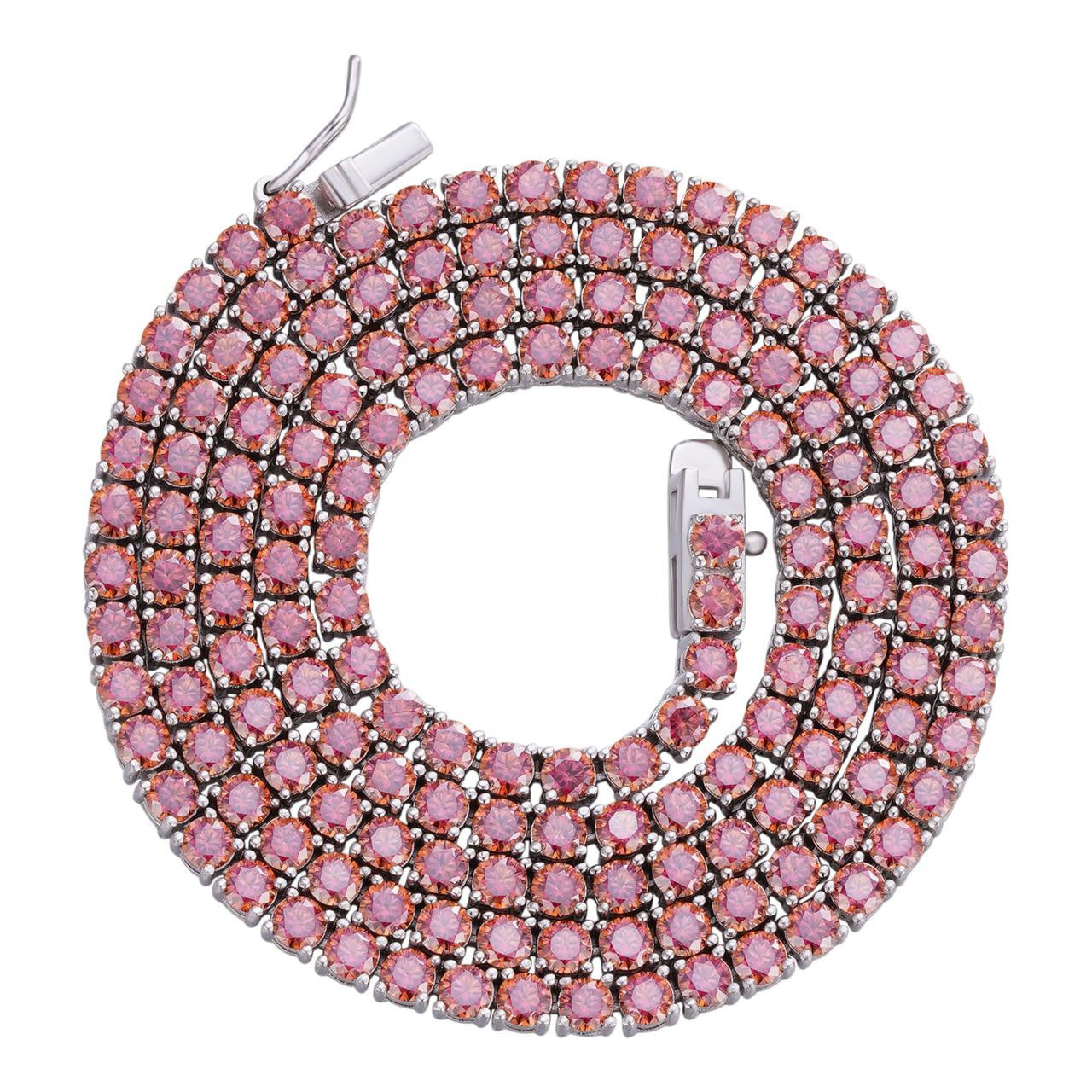 HarlemBling Real Pink MOISSANITE 3mm Tennis Chain 925 Silver Iced Necklace Pass Diamond Test