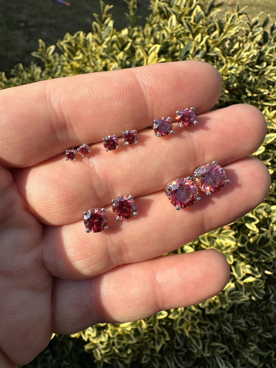 HarlemBling Real Pink Moissanite Screwback Stud Earrings 925 Silver 3-8mm Pass Diamond Test