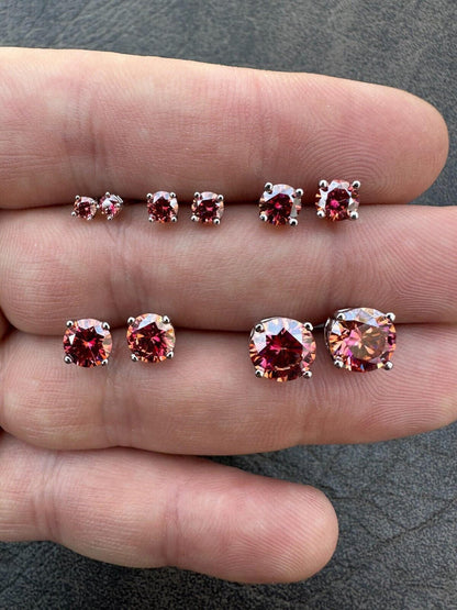 HarlemBling Real Pink Moissanite Screwback Stud Earrings 925 Silver 3-8mm Pass Diamond Test