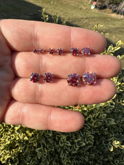 HarlemBling Real Pink Moissanite Screwback Stud Earrings 925 Silver 3-8mm Pass Diamond Test