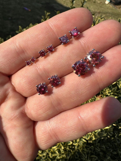 HarlemBling Real Pink Moissanite Screwback Stud Earrings 925 Silver 3-8mm Pass Diamond Test