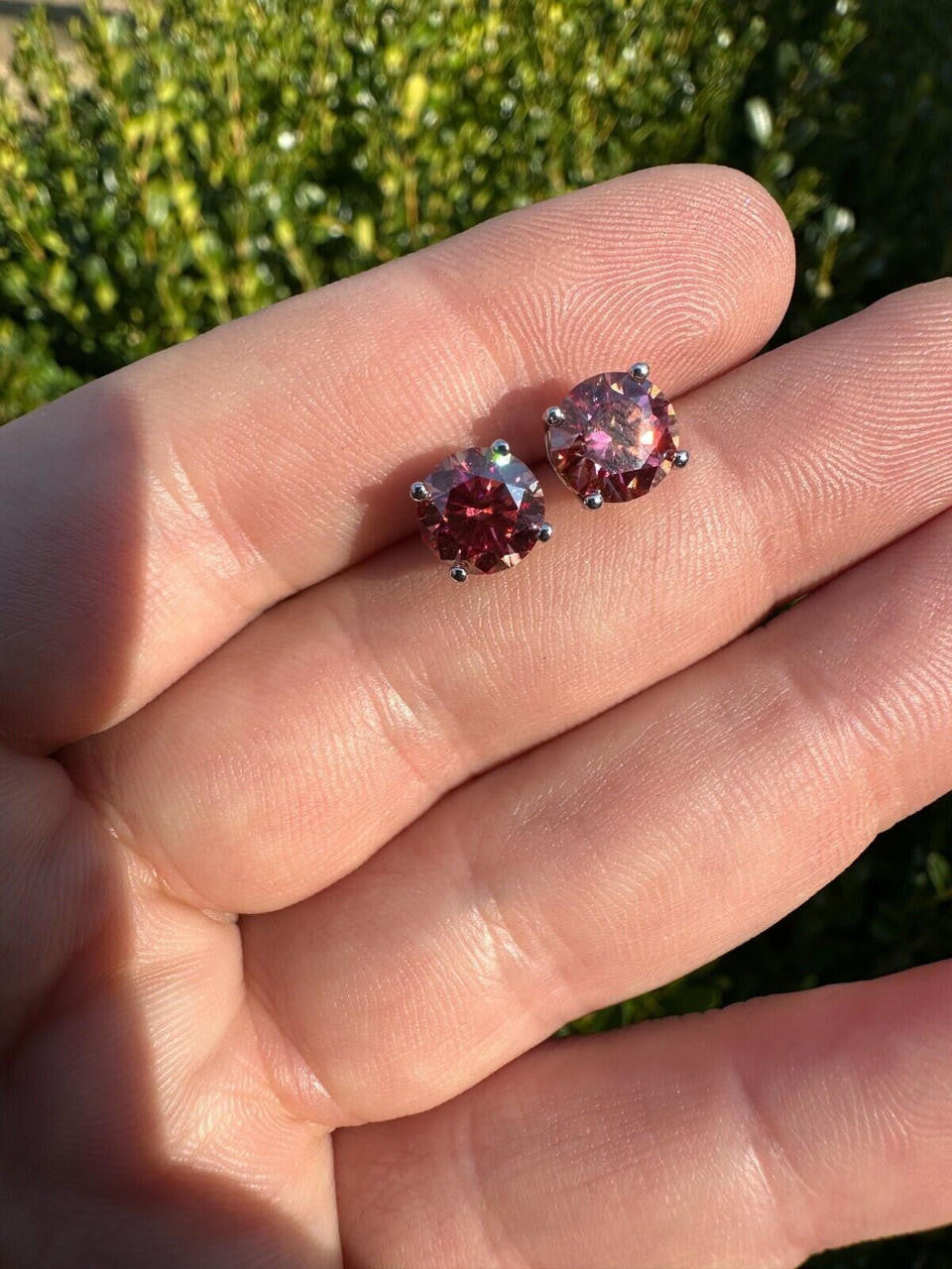 HarlemBling Real Pink Moissanite Screwback Stud Earrings 925 Silver 3-8mm Pass Diamond Test