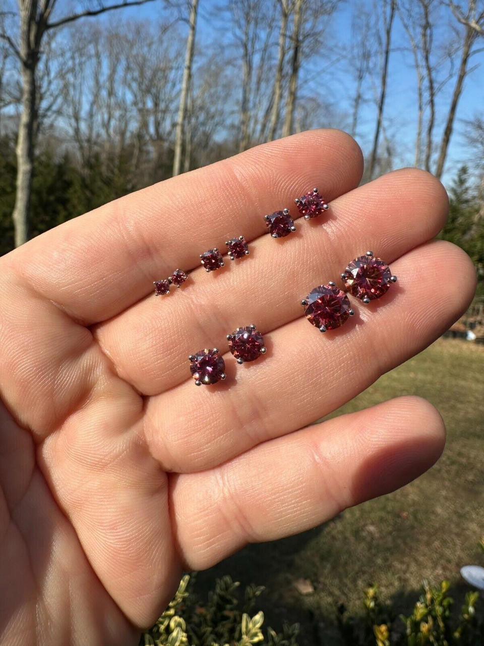 HarlemBling Real Pink Moissanite Screwback Stud Earrings 925 Silver 3-8mm Pass Diamond Test