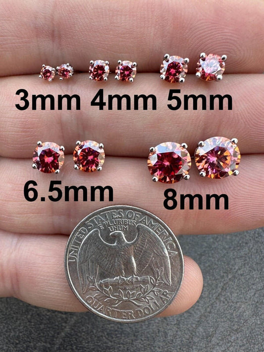HarlemBling Real Pink Moissanite Screwback Stud Earrings 925 Silver 3-8mm Pass Diamond Test