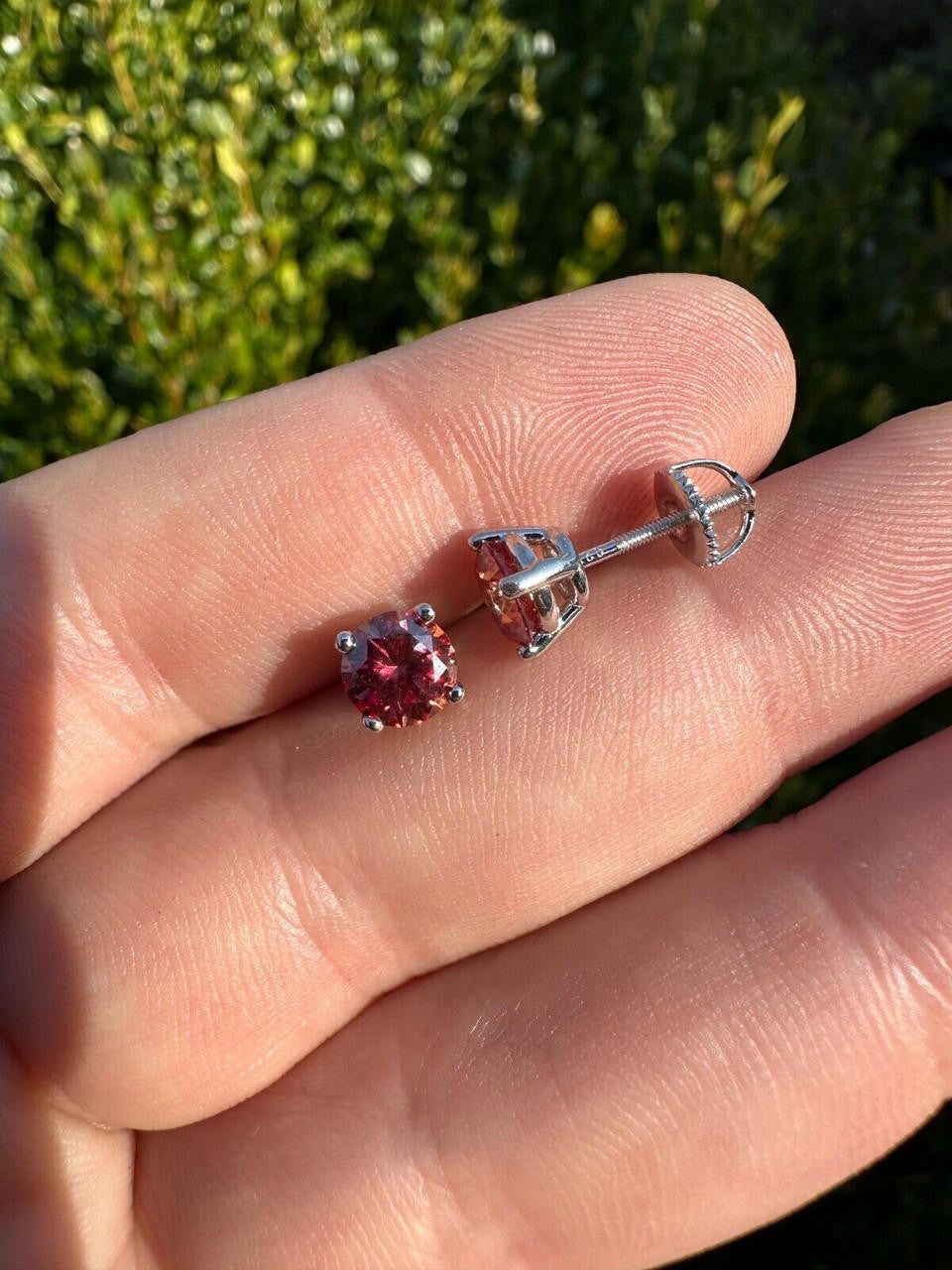 HarlemBling Real Pink Moissanite Screwback Stud Earrings 925 Silver 3-8mm Pass Diamond Test